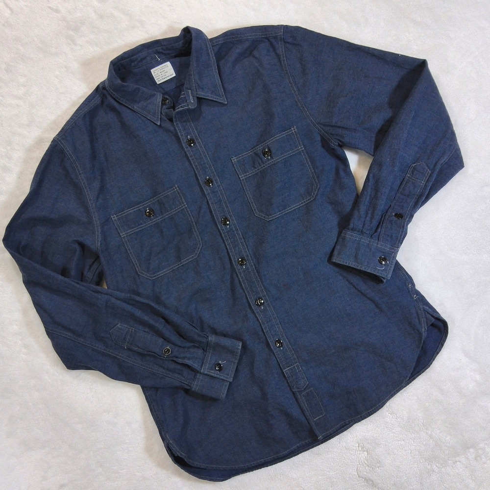 J Crew Authentic Workwear Shirt Men Medium Blue Denim Button Down Long Sleeve